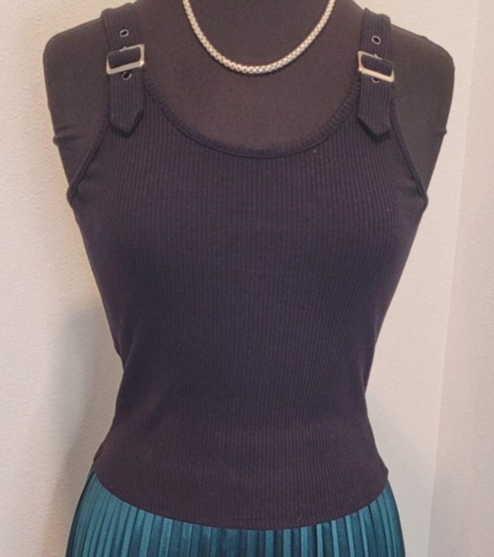 Heart Hips Black Ribbed Crop Tank L Alt Skater Grunge Streetwear